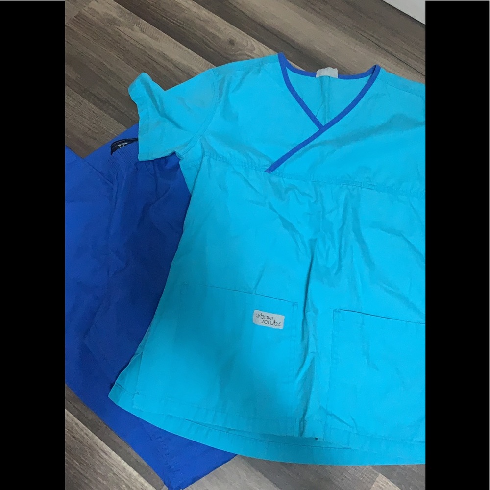 Urbane Teal and Royal Blue Scrub Top and Pants